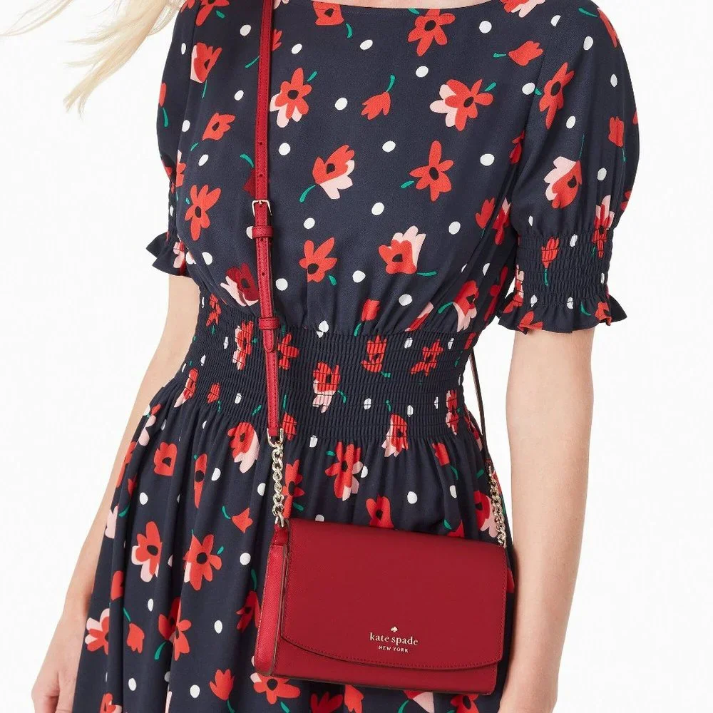 New Kate Spade Staci Small Flap Crossbody Saffiano Leather Red Currant_2